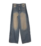 warning pintuck wide denim pants