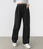 Buckle brushed straight wide fit cotton pants