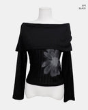 Bell-An Shirring Off-Shoulder Long-Sleeve T-Shirt