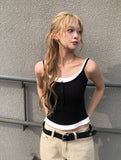 Molan Color Matching Layered Button Cap Sleeveless