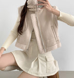 Full Fleece Brushed High Neck Buckle Mustang Vest