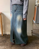 Linjob point washed denim long skirt