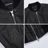 Overfit Washed Crop Leather Bomber Jumper