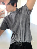 Cut line mock neck short sleeve T-shirt
