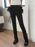 Hijet Shirring Pleated Under Slit Layered Banding Long Leggings Pants