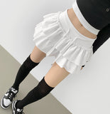 Tiered Flared Mini Underpants Banding Cotton Skirt Pant