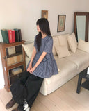 Purip Ribbon Strap Round Collar Check Mini One-Piece Dress