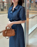 Inkaru denim collar shirt belt H-line skirt set