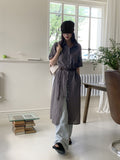 Rest Shirt Pocket Split Long Short Sleeve One Piece