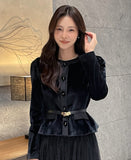 Naiz Satin Color Matching Span Velvet Jacket