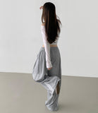 Unique Side Line Folding Pintuck Mega Wide Banding Pants