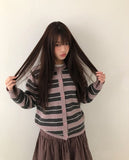 Woolen Stripe Round Knit Cardigan
