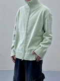 Gentle High Neck Wool Zip-Up Cardigan