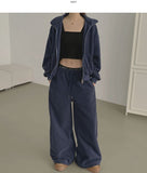 Fleece High-Neck Zip-Up Two-Way Balloon Wide Sweat Suit Set Two-Piece