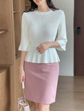 Aro Summer Button Three Quarter Peplum Knit