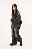 Multi cargo hem snap button heavy denim pants