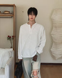 Bebro Tweed Henley Neck Long Sleeve Tee