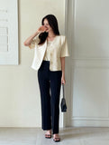 Leju No Collar Tweed Short Sleeve Short Jacket