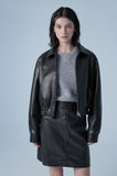 Overfit curved leather blouson