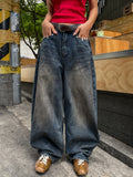 Late Back Leather Pocket Denim Pants