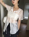 [2 sets!] Molene see-through bustier bra top set short-sleeved shirt