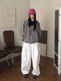 Peubit two-pin tuck banding cotton long wide pants