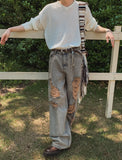 Const Bring Damaged Wide Denim