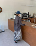 Celine Pintuck Cotton Check Banding Long Skirt