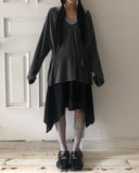 Nocket String Loose Fit V-neck Long Sleeve T-Shirt