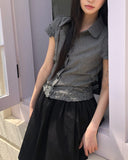 Delda check short-sleeve blouse