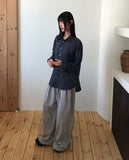 Big check collar overfit long-sleeved shirt