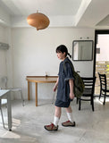 [unisex] Heiko Stitch Pocket Denim Over Short Sleeve Shirt