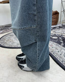 Per pintuck wide denim pants