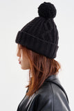 Pom pom twisted wool knit beanie