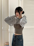 Lots Snap Button Waffle Layered Hood Bolero
