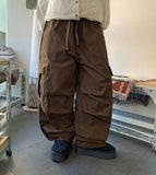 [unisex] Toumin banding string wide cargo parachute pants