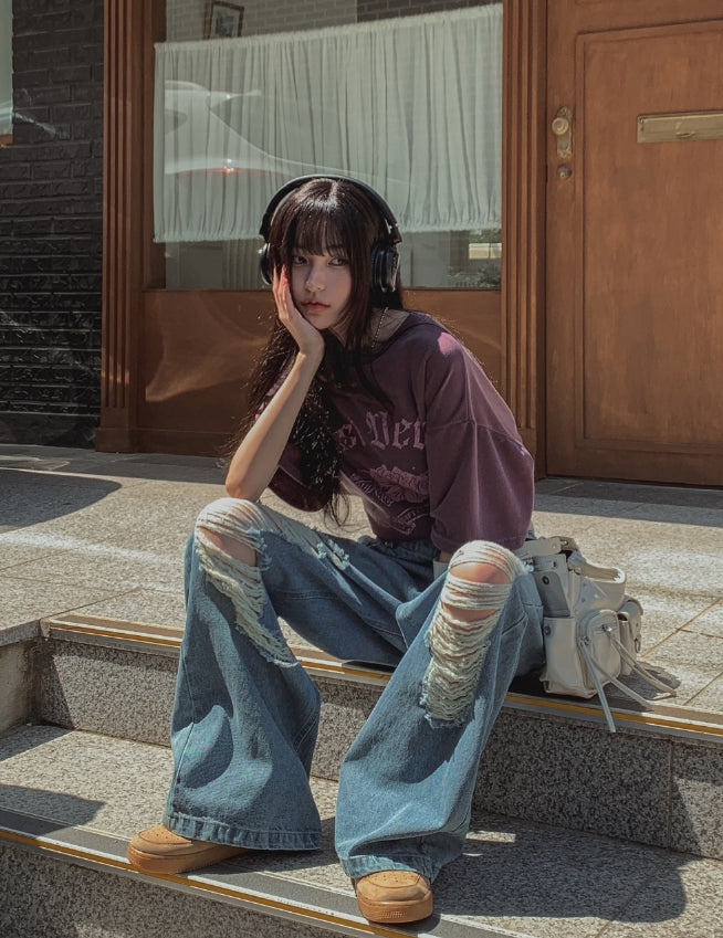 U LAN (ユーラン) - ミューズワイドダメージデニムパンツ / muse