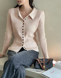 Roselle Collar Button Ribbed Knit Cardigan