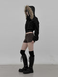 Multi-Fur Crop Hooded Zip-Up