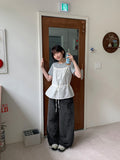 Medit Cat Washing Cut Wide Black Denim Pants