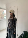 Sisson Check Scarf Off-Shoulder Long Sleeve Tee