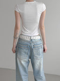 Lien Eyelet Henley Neck Open Crop Top