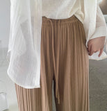 Tight Pleats Slim Semi-Wide Straight Banding Pants