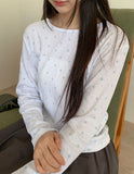 [BAONHAUS] Sorea Flower Ribbed Long Sleeve Tee