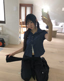 Siyu slim fit raw denim pocket short sleeve shirt