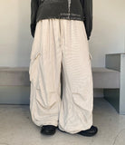 [unisex] Kakoni banding string corduroy wide parachute cargo pants