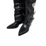 Double Buckle Shirred Stiletto Long Boots
