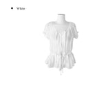Rimae See-Through Frill Shirring Ribbon Short Sleeve Blouse