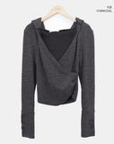 Jinu Sleeve Button Ribbed Wrap Hoodie