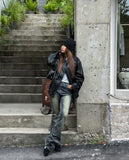 Hazel loose-fit pocket leather jumper